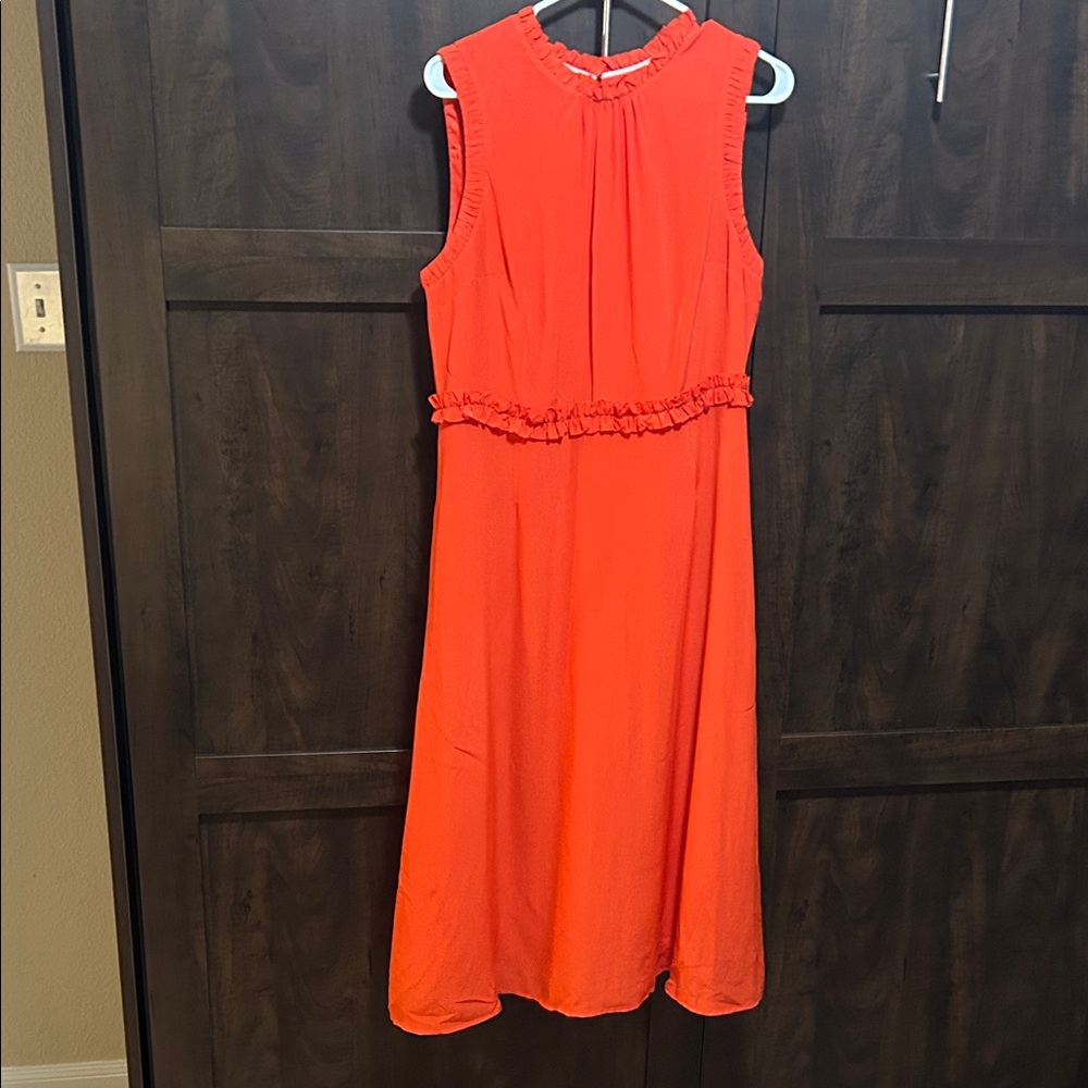 Boden Vibrant Coral Midi Dress - 100% silk
